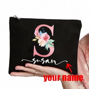 Persalized Custom Name+Letter Print Makeup Bag Organizer Wストレージポーチウェディングパーティー花嫁ギフト化粧品オーガナイザーC8XD＃