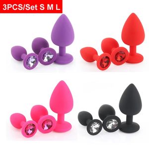 SML 3 PCSSet Silicone Anal Plug Dildos Colorful Diamond Butt Plugs Sex Toys For Women Men Gay Prostate Massager Masturbati 240412