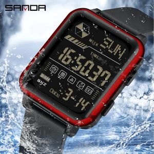 Armbandsur Sanda Digital Watch Men's Military Sports Top Brand High End Luxury LED Stop Waterproof Gift 6159