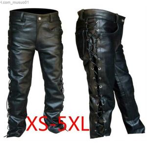 Men's Pants Mens Pants Lace Up Leather Pants Motorcycle Punk Black Pants for Men Fashion Winter Big and Tall Mens Clothing Pantalon Homme Trousers 230906L2402