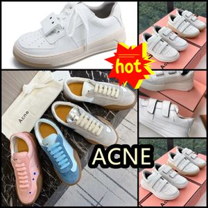 2024 Ny stil Acne Designer Velcro Smiling Face Women's Beach White Shoes Flat Bottom Shoes Thick Sole ökar läder sport avslappnade skor studior gai storlek 35-40