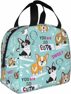 Cães fofos lanchonetes corgi cachorro cooler cooler durável saco de caixa branca geometria reutilizável lancheira térmica para a escola de trabalho 38lu#