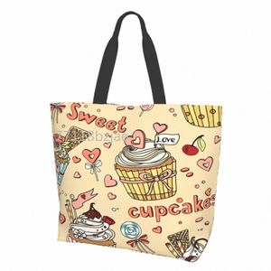cupcakes Of Coffee And Lollipops Tote Bags for Women Reusable Grocery Bags Large Shop Bags p6V3#