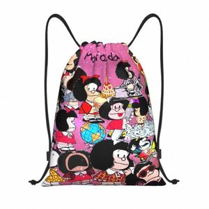 Mafalda collage dragsko ryggsäck väskor kvinnor män lätt carto manga quino komisk gym sportsäck säckar för att resa k8ox#