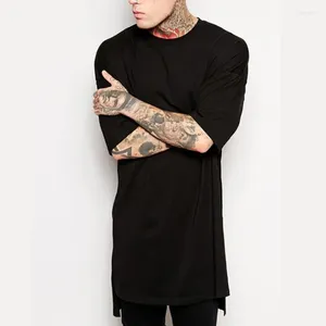 Herren T -Shirts Hip Hop Style Kleidung Herren lässig Langarm Shirt unregelmäßiger Saum verlängerte Länge T -Shirts Side Split Massive Streetwear Tops T -Shirt