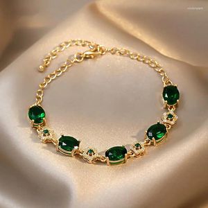 Link Bracelets UILZ Light Luxury Green Crystal For Women Fashion Plum Blossom Micro Paved Zircon Bracelet Wedding Jewelry