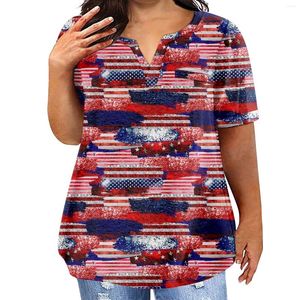 女性用Tシャツ大型Tシャツ夏カジュアル独立記念日印刷Vネック半袖ポケットトップ女性ファッションブラウス2024シャツ