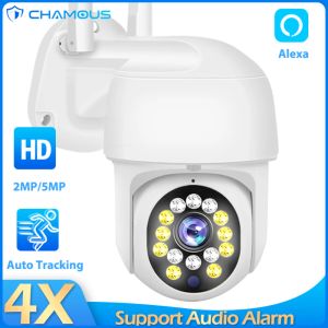 System IP Camera WiFi 5MP Mini CCTV esterno CCTV CAM PTZ 360 Video Surveillance Cam AI Tracciamento Alexa 1080p 4x Zoom App