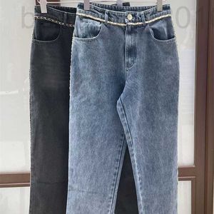 Designer di jeans femminile 2024 all'inizio della primavera New Nanyou Cha Elegante, snello, gambe, gamba decorativa a catena lunghe a catena 9phi