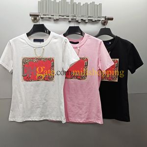 Pullover Womens t Shirt سلسلة تصميم رسالة الخصر غير الرسمي عن الرقبة القصيرة القصيرة