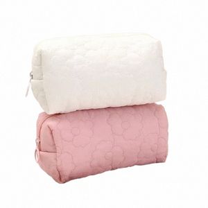 women Pink White Cott Fr Embroidery Pillow Cosmetic Bag Large Capacity Makeup Organizer Pouch Portable Travel Storage Bag H2Im#