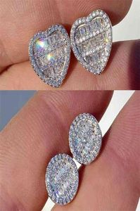 14mm Sillver Color Hip Hop Iced Out Bling Micro Pave CZ 5A Cubic Zircoina Heart Shaped Screw Back Earring For Women Jewelry 2106164481522
