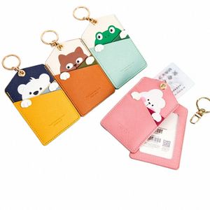 high Quality Credit Card ID Badge Holder Cute Carto Leather Bear Pass Case Cover Card Case Key Holder Ring Lage Tag Trinket u8vu#