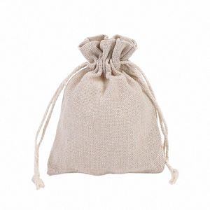 50pcs/lot Cott Linen Drawstring Bags Rice Wine Storage Bag Birthday Gift Favor Holder Makeup Jewelry Packaging Pouch Bags q1UL#