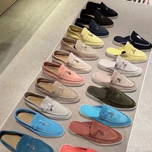 Luxury Designer Shoes Summer Moccasin Charms Walk Linen Slip-ons Deep Ocra Babouche Mule Loafers Suede Women Tisters Flats Loafers 100% Real Suedes Storlek 35-45