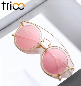 TRIOO Clear Frame Sunglasses Women With Case Pink Round Lens Gafas de sol mujer Summer Fashion Brand Designer Metal Sun Glasses7129944