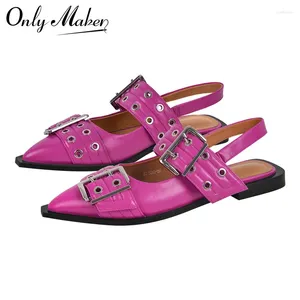 Casual Shoes Onlymaker Women Pointed Toe Pink Belt Buckle Slingback Flats Punk Retro Mary Jane Comfortable Summer Female