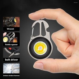 Portabla lyktor Keychain Multifunktionellt arbetsljus Mini Cob LED Small Lamp Red och Yellow Bottle Opener Bolt Driver