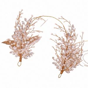 Handväv Pearl Headdr Copper Wire Rhineste Bride Wedding Accores Hair Band 757f#