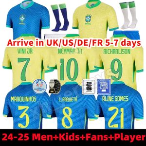 브라질 2024 Copa America Cup 축구 유니폼 Camiseta de Futbol Paqueta Raphinha 축구 셔츠 Maillot Marquinhos Vini Jr Brasil Richarlison 남자 아이 여성 Neymar