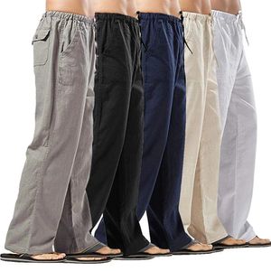 Mode Männer Leinenhosen Mehrere Taschen Freizeithosen Sommer atmungsaktives Baumwoll Streetwear Männlicher Frühling lose Jogginghose 240415