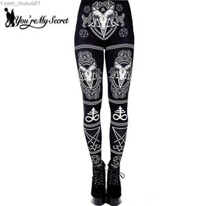 Calças femininas Capris Digital Impressa Devil Satan Women Leggings Para Fitness Goat Horn Hexagram Pants Elastic Workout Legin LY191202L2402