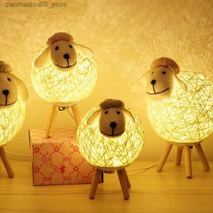 Lamps Shades Handwoven lamp cute sheep gift childrens bedside lamp bedroom decoration night lamp table lamp Q240416