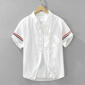 Pure cotton short sleeved white shirt mens high-end breathable soft top shirt trendy casual half sleeved inch shirt thin