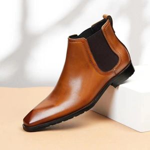 Klädskor brun läder mäns polska företag avslappnad engelska pointy hög topp för män