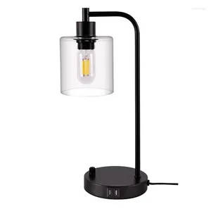 Tischlampen Industrial Lampe vollständig dimmbar mit Dual USB Port Glass Shade 6W 2700k Glühbirne