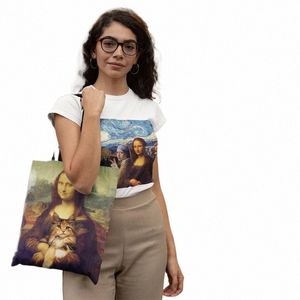 Stucchetto di tela di ispirazione Van Gogh divertente, borsa, borsa per negozi di tela retrò per negozi al dettaglio, boutique, supermercati L3E4#