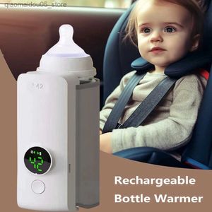 Bottle Warmers Sterilizers# Rechargeable battery heater 6-level adjustable temperature display breast milk feeding accessories portable baby bottle Q240416