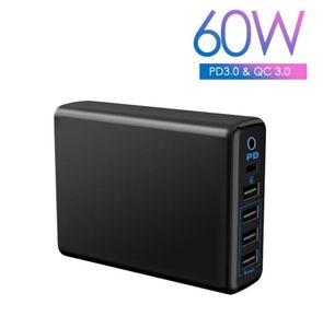 5Port Multiport USB Wall Charger 60W MAX 9A med PD QC30 Port 18W Smart Charging Station för mobiltelefonebletter iPad3389549