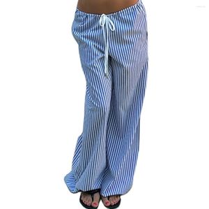 Spodnie damskie Niski wzrost sznurka w paski w paski swobodne luźne długie spodnie z kieszeniami na wiosenne letnie streetwearne dna