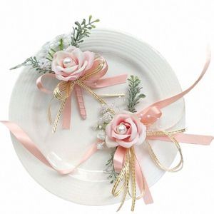 Boutniere Wedding Corsage Bracet Bridesmaid Accories Pearl Fake Silk Frs Roses Marry Corsage Suit Butthole Decor A4pn＃