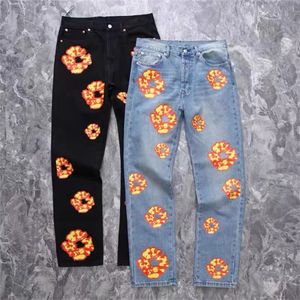 Pantaloni designer di jeans maschili jeans larghi jeans hip-hop tendenza alla moda pantaloni stampati kapok più jeans sciolti pantaloni dritti casual