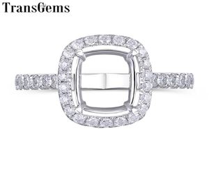 Transgems 14K Beyaz Altın Halo Tipi Halka Yarı Montaj 79mm yastık taşsız ama Moissanite Accents Özelleştirilmiş Yüzük Y18479487