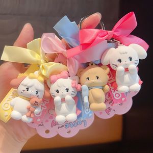 Authentic Japanese anime bow, cat keychain, cute and exquisite female figurine, couple bag and pendant