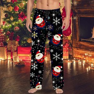 Erkekler Noel Kış Noel Baba Pantolon Erkek Çirkin Noel Pijama Tulumları Büyük Boy Geniş Bacak Taklit Yıl Basılı Uyku Pantolonları