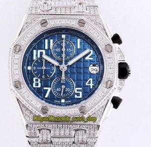 Wersja RF Iced Out Full Diamonds Stael Case Royal 26170Ti 26170st 26470 Blue Dial Japan VK Quartz Chronograph Mens Watch SPO3932864