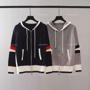 Tb Patchwork Hooded Zipper Loose Knit For Womens Autumn/Winter 2024 New Contrasting Casual And Versatile Sweater Jacket