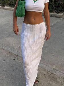 Signe 2024 Summer Knit Long Skirt Women Women Sexy Holiday Beach Cove-Up Midi Dropped Waist Vedi attraverso Wrap White Maxi