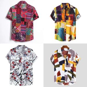 Dress Men's Shirts Men Shirt Ethnic Printed Summer Retro Vintage Streetwear krótkie rękawy Button Haruku Bluzka Chemise Homme Ropa Hombre 230216
