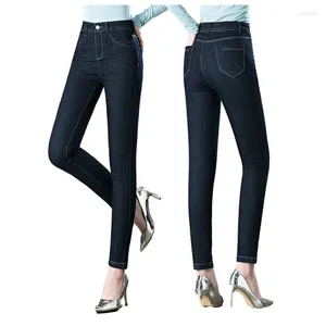 Women's Jeans Spring And Autumn Lady Elastic High Waist Casual Small Straight Denim Pants Large Size Contracted 7XL