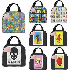 colorful Mexican Loteria Cards Lunch Bag for Women Girls Kids Insulated Picnic Pouch Thermal Cooler Tote Bento Cute Bag C9FS#