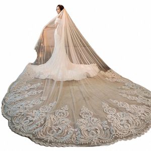 4m Luxus eine Schicht Hochzeit Schleier Kathedrale Schleier Tüll Brautschleier mit Kamm Elfenbein weißer Hochzeit Akquiser Veu Velo Noiva V4xb#