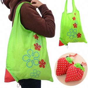 utskrift av jordgubbe vikbar återanvändbar butikspåse Nylgrön livsmedelsväska på handväska cvenient stor kapacitet lagringspåsar c9p6#
