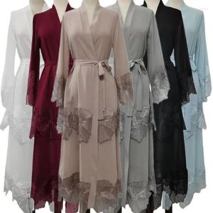 Ethnische Kleidung Offen Abaya Malaysia Elegant Dubai Türkei Robe Islamisch Kaftan Eid Muslimische Frauen Spitzenblume Kleid Arabische Kimono Femme