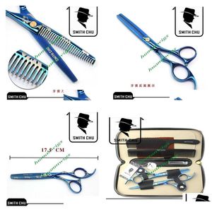 Forbici per capelli umani da 60 pollici di diradamento da taglio a taglio blu sakura pattern Smith chu jp440c New LZS00095934785 Prodotti di consegna a goccia OT7Z6