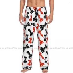 Men's Sleepwear Loose Sleep Pants Pajamas Chaotic Pattern With Chess Pieces Long Lounge Bottoms Casual Homewear